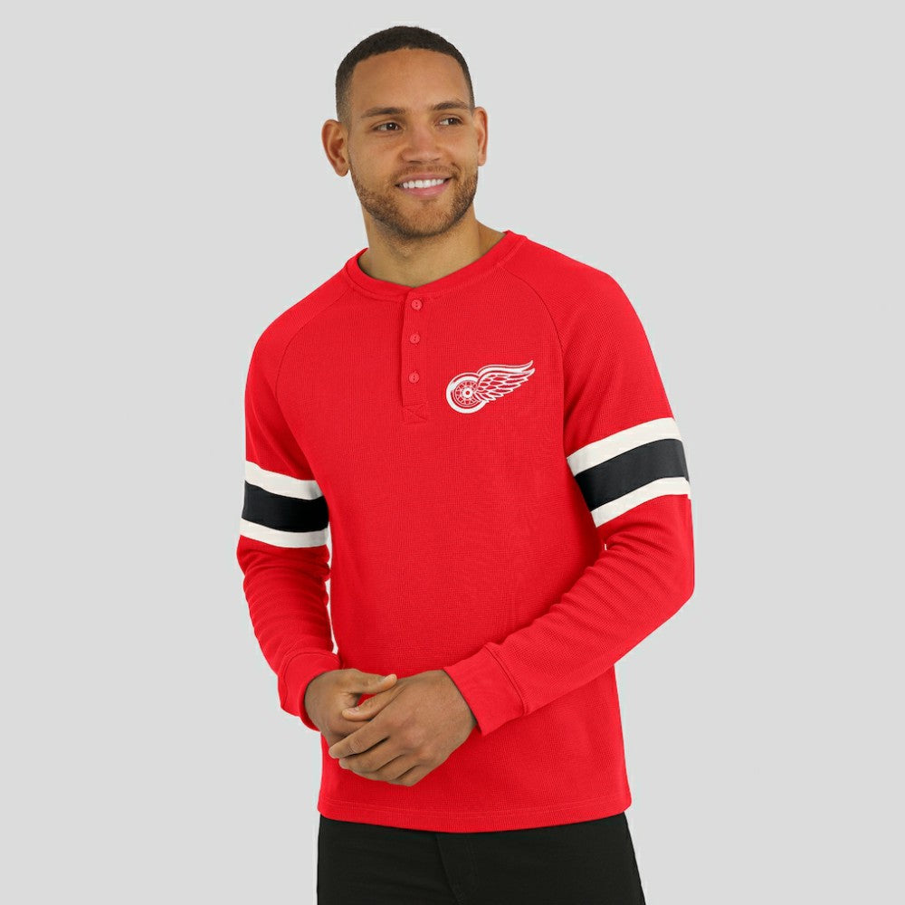 Detroit Red Wings Darius Rucker Collection by Fanatics Waffle-Knit Raglan Long Sleeve Henley T-Shirt - Red | US 202831295