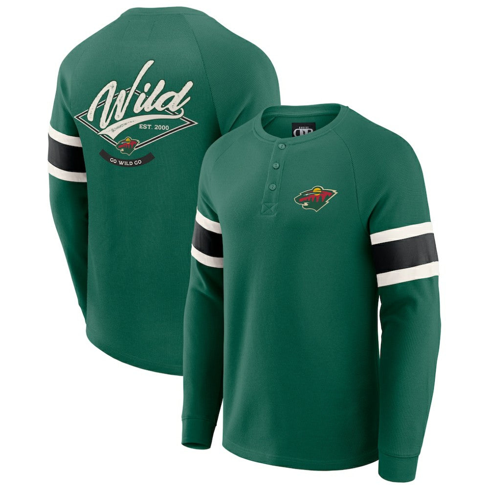 Minnesota Wild Darius Rucker Collection by Fanatics Waffle-Knit Raglan Long Sleeve Henley T-Shirt - Green | US 202831298