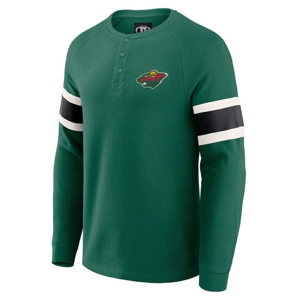 Minnesota Wild Darius Rucker Collection by Fanatics Waffle-Knit Raglan Long Sleeve Henley T-Shirt - Green | US 202831298