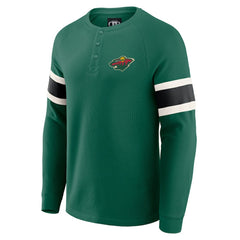 Minnesota Wild Darius Rucker Collection by Fanatics Waffle-Knit Raglan Long Sleeve Henley T-Shirt - Green | US 202831298