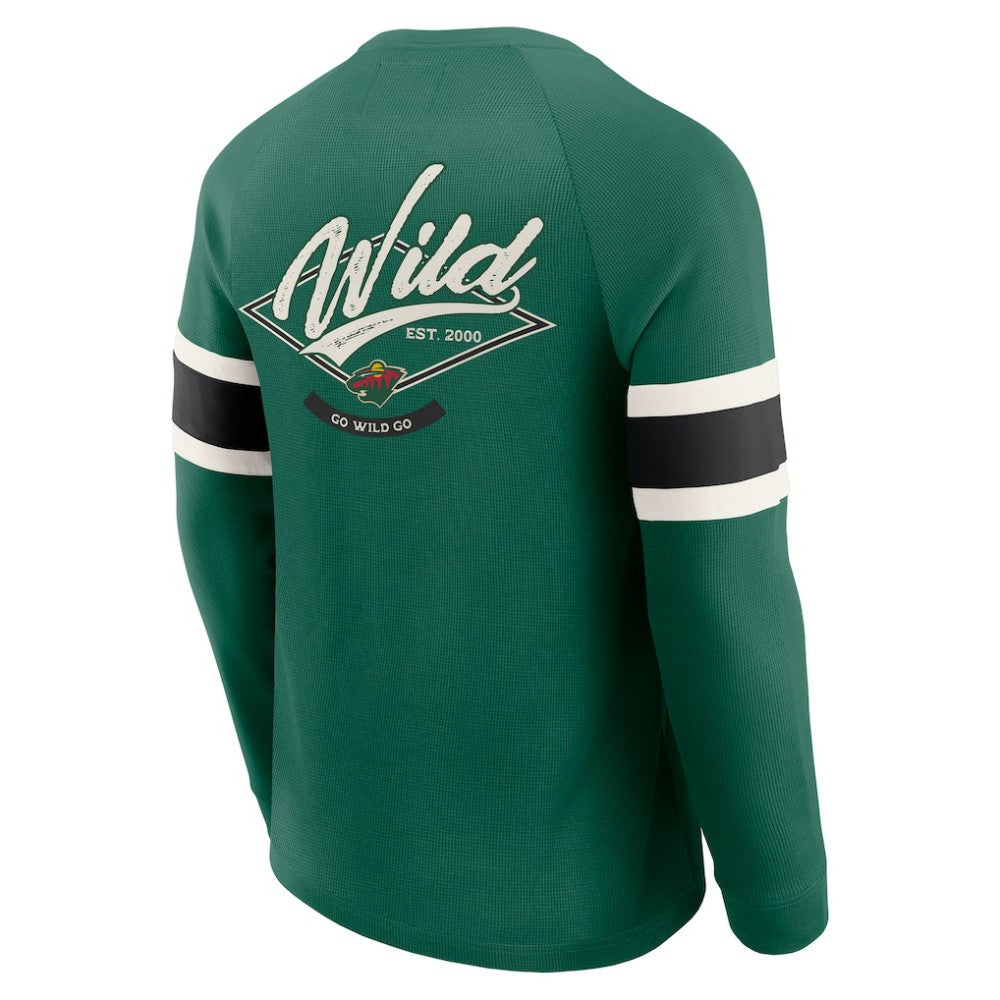 Minnesota Wild Darius Rucker Collection by Fanatics Waffle-Knit Raglan Long Sleeve Henley T-Shirt - Green | US 202831298