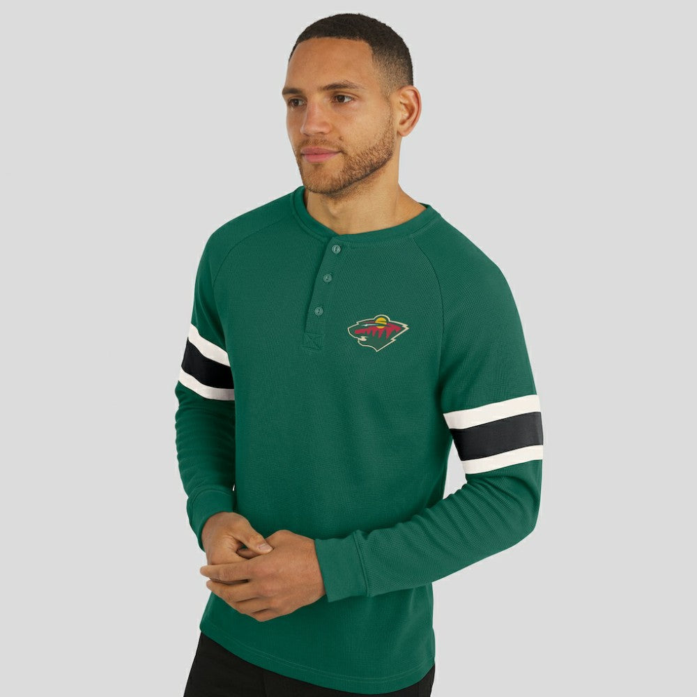 Minnesota Wild Darius Rucker Collection by Fanatics Waffle-Knit Raglan Long Sleeve Henley T-Shirt - Green | US 202831298
