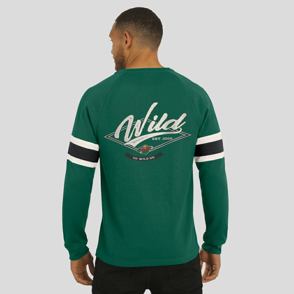 Minnesota Wild Darius Rucker Collection by Fanatics Waffle-Knit Raglan Long Sleeve Henley T-Shirt - Green | US 202831298