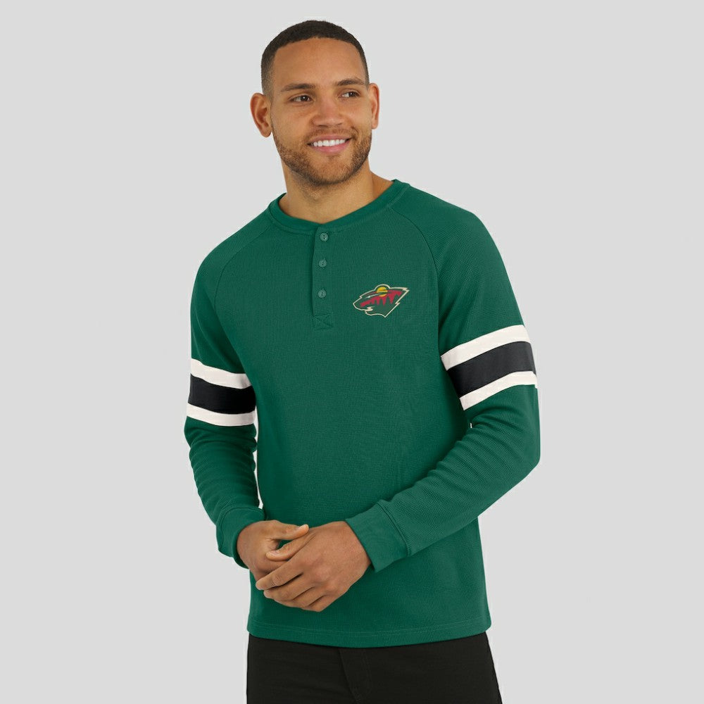 Minnesota Wild Darius Rucker Collection by Fanatics Waffle-Knit Raglan Long Sleeve Henley T-Shirt - Green | US 202831298