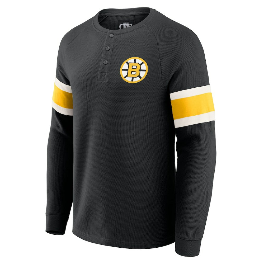 Boston Bruins Darius Rucker Collection by Fanatics Waffle-Knit Raglan Long Sleeve Henley T-Shirt - Black | US 202831300