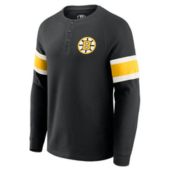 Boston Bruins Darius Rucker Collection by Fanatics Waffle-Knit Raglan Long Sleeve Henley T-Shirt - Black | US 202831300