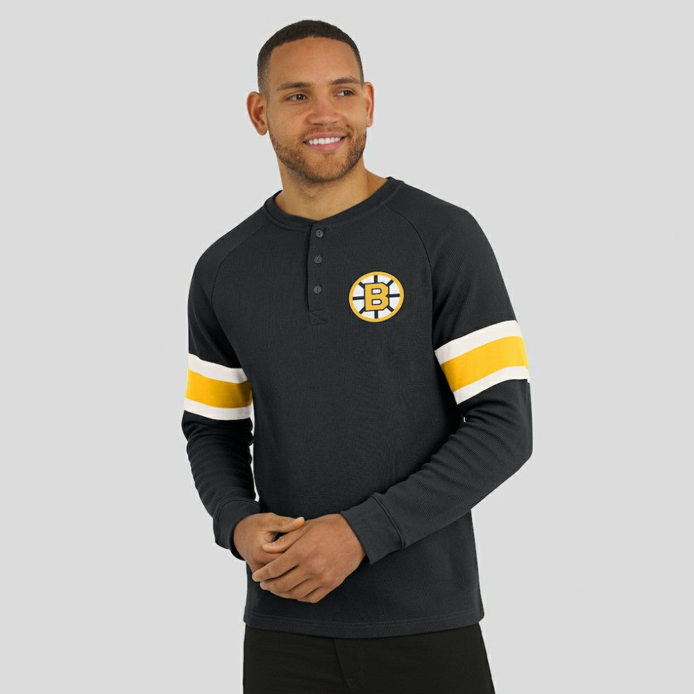 Boston Bruins Darius Rucker Collection by Fanatics Waffle-Knit Raglan Long Sleeve Henley T-Shirt - Black | US 202831300