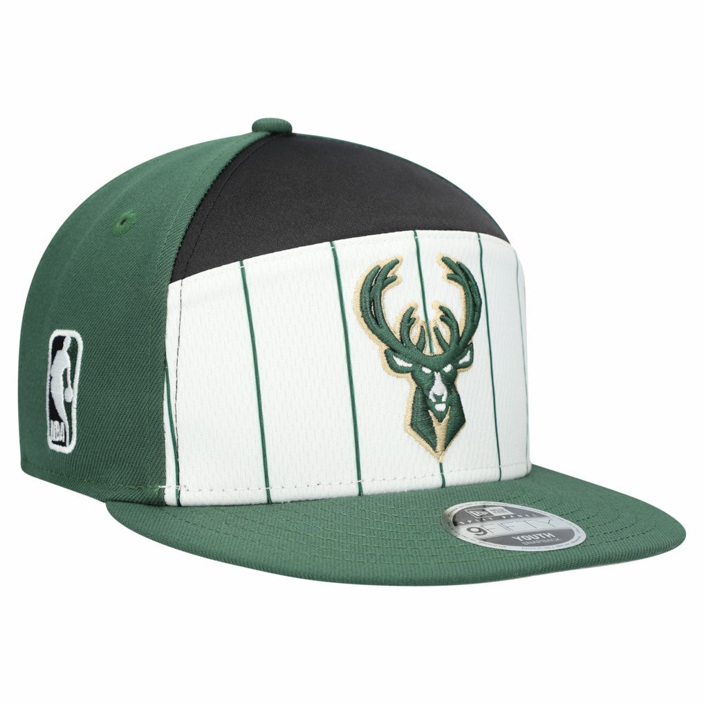 Milwaukee Bucks Youth 2025 NBA Tip Off Split Panel 9FIFTY Snapback Hat White/Hunter Green - New Era outlet