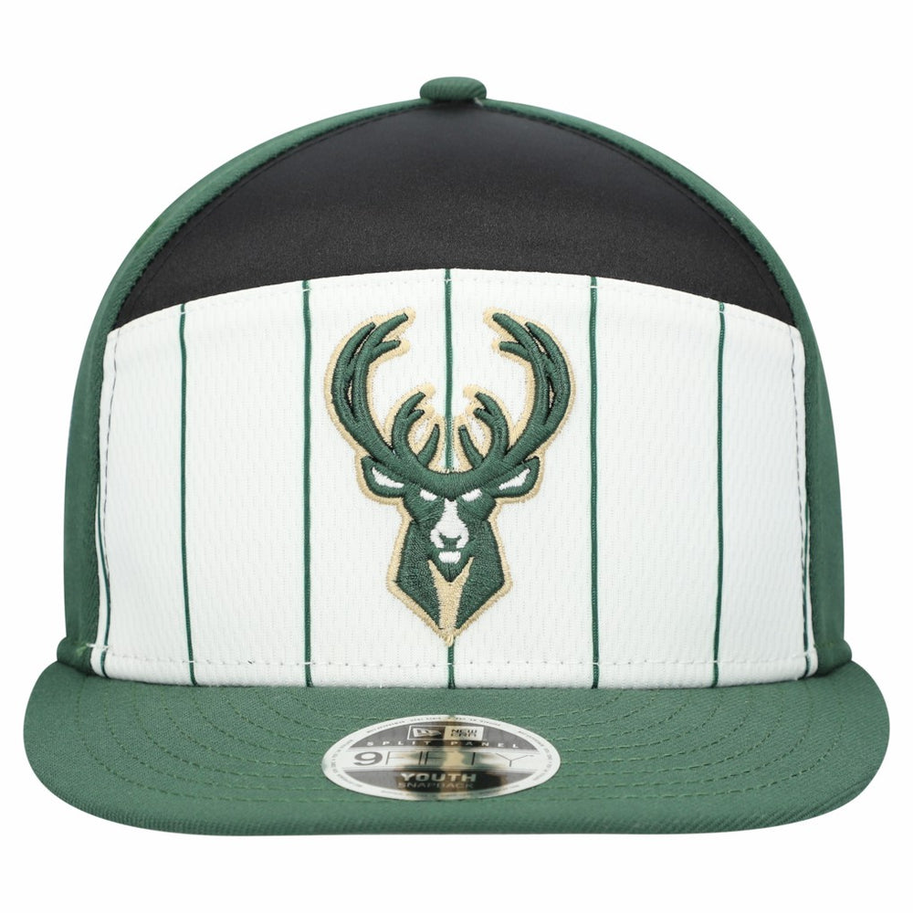 Milwaukee Bucks Youth 2025 NBA Tip Off Split Panel 9FIFTY Snapback Hat White/Hunter Green - New Era outlet