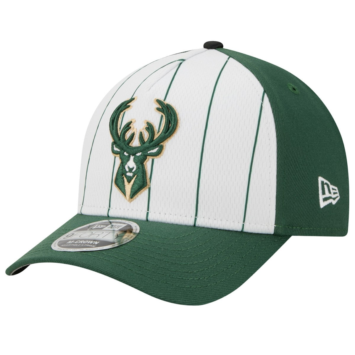 Milwaukee Bucks 2025 NBA Tip Off M-Crown A-Frame 9FORTY Adjustable Hat White/Hunter Green - New Era