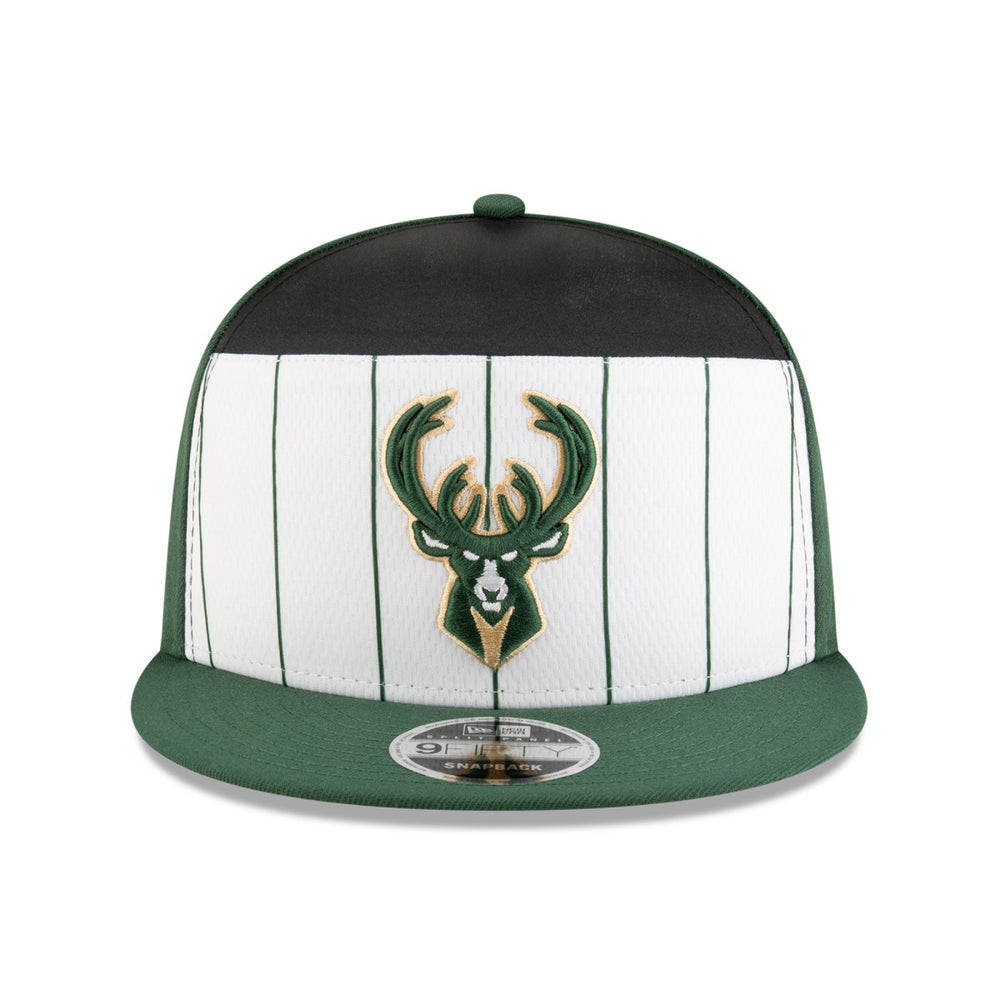 Milwaukee Bucks 2025 NBA Tip Off Split Panel 9FIFTY Snapback Hat White/Hunter Green - New Era