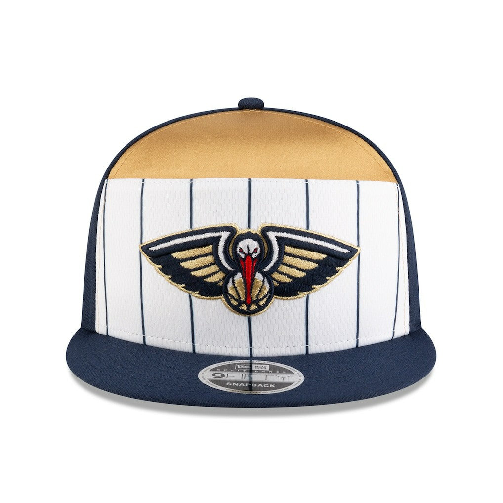 New Orleans Pelicans 2025 NBA Tip Off Split Panel 9FIFTY Snapback Hat White/Navy - New Era