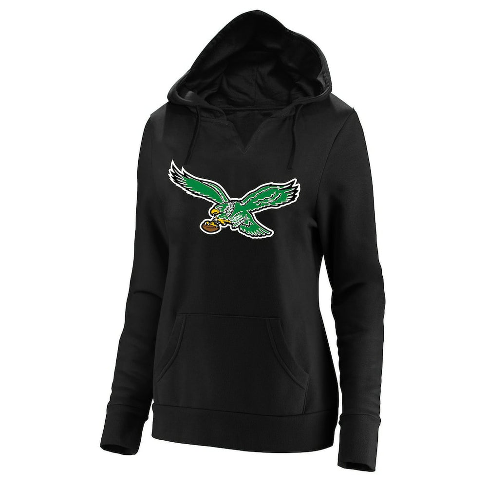 Philadelphia Eagles Women's Plus Size Throwback Logo V-Neck Pullover Hoodie - Black Hoodies