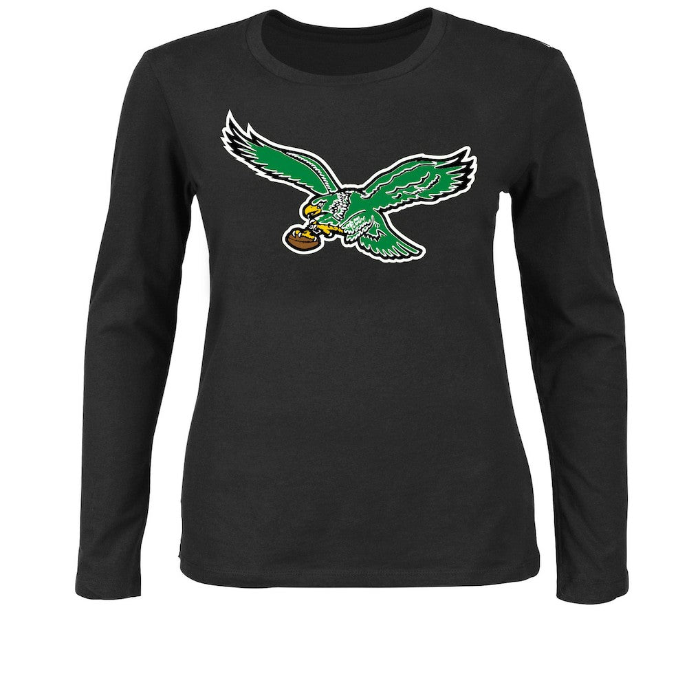 Philadelphia Eagles Women's Plus Size Scoop Neck Long Sleeve T-Shirt - Black T-shirts