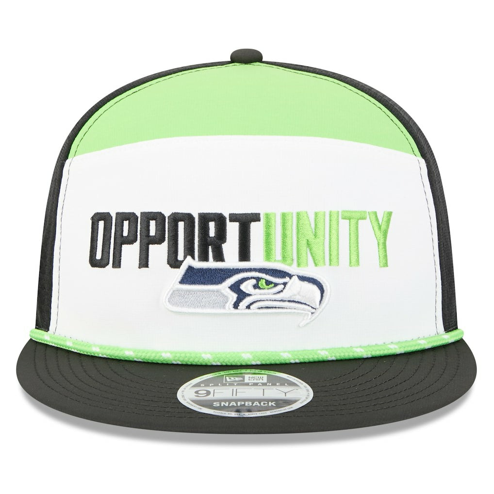 Seattle Seahawks New Era 2025 Inspire Change Split Panel 9FIFTY Snapback Hat - White/Black Hats