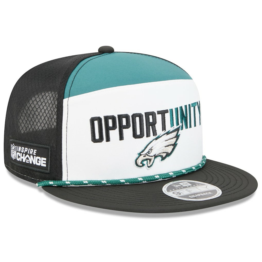 Philadelphia Eagles New Era 2025 Inspire Change Split Panel 9FIFTY Snapback Hat - White/Black Hats