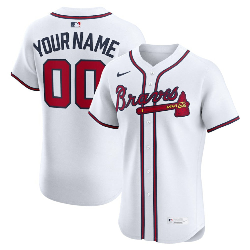 Atlanta Braves Nike Home Elite Custom Jersey - White Jerseys