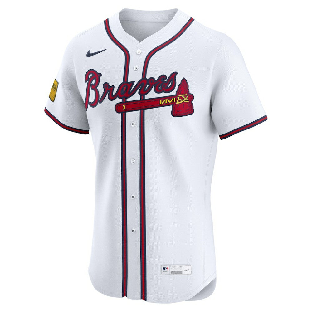 Atlanta Braves Nike Home Elite Sponsor Patch Custom Jersey - White Jerseys