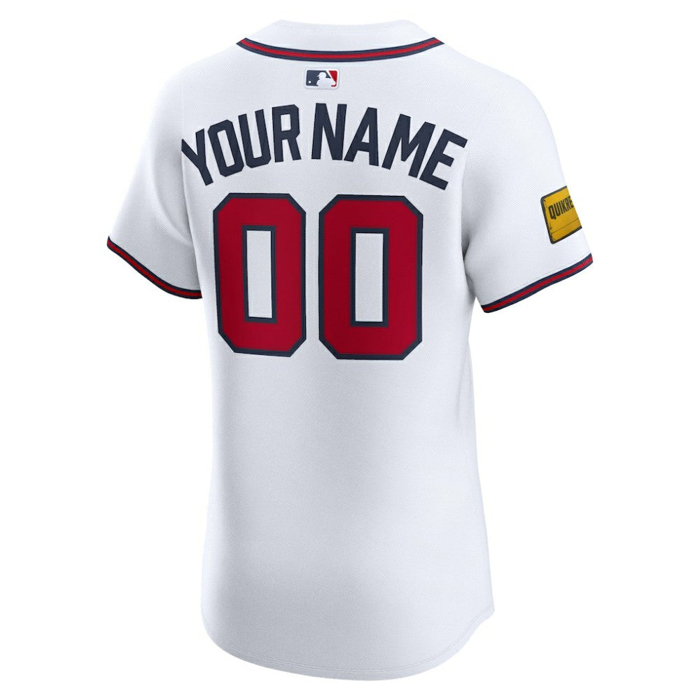 Atlanta Braves Nike Home Elite Sponsor Patch Custom Jersey - White Jerseys