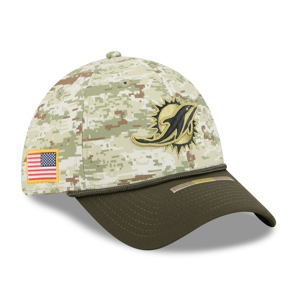 Miami Dolphins New Era 2025 Salute to Service 39THIRTY Flex Hat - Camo Hats