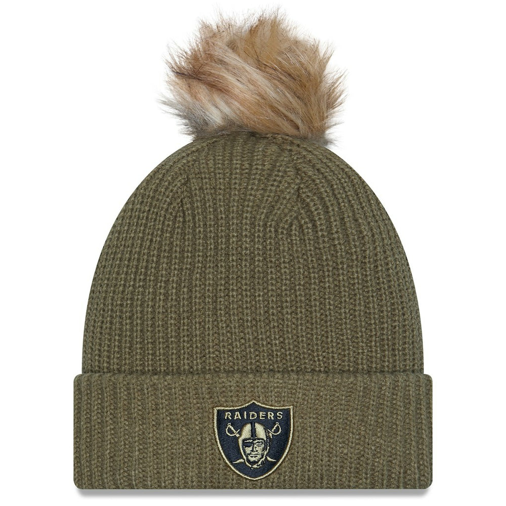 Las Vegas Raiders New Era Women's 2025 Salute to Service Cuffed Knit Hat with Pom - Dark Green Hats