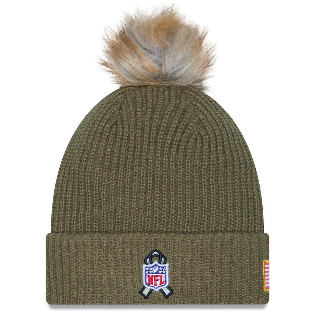Las Vegas Raiders New Era Women's 2025 Salute to Service Cuffed Knit Hat with Pom - Dark Green Hats