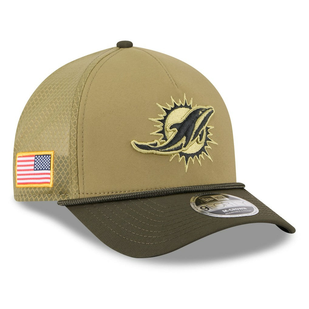 Miami Dolphins New Era Youth 2025 Salute to Service 9FORTY A-Frame Adjustable Hat - Green/Dark Green Hats
