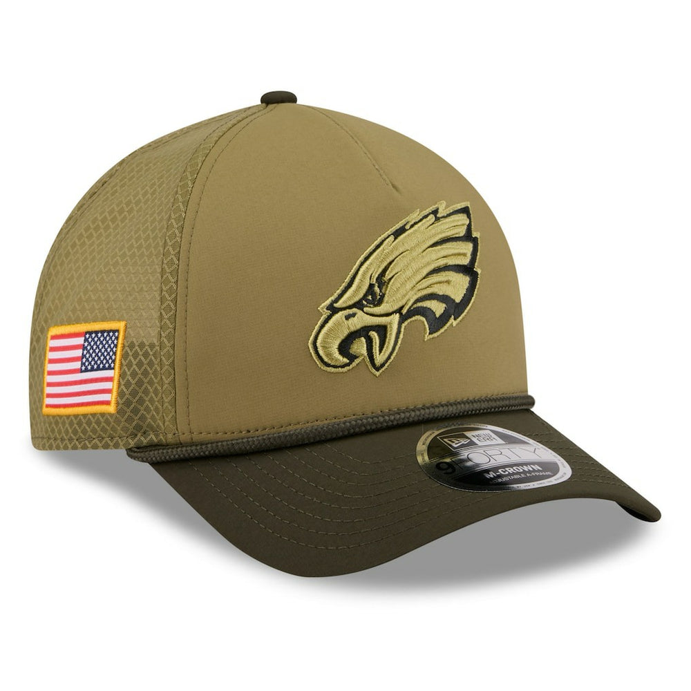 Philadelphia Eagles New Era Youth 2025 Salute to Service 9FORTY A-Frame Adjustable Hat - Green/Dark Green Hats