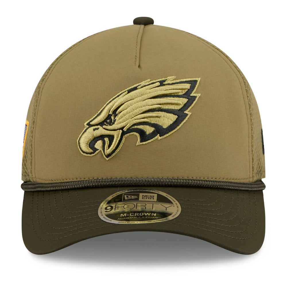 Philadelphia Eagles New Era Youth 2025 Salute to Service 9FORTY A-Frame Adjustable Hat - Green/Dark Green Hats