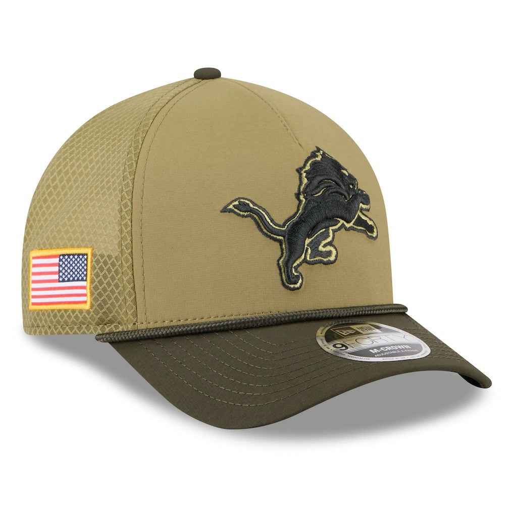 Detroit Lions New Era Youth 2025 Salute to Service 9FORTY A-Frame Adjustable Hat - Green/Dark Green Hats