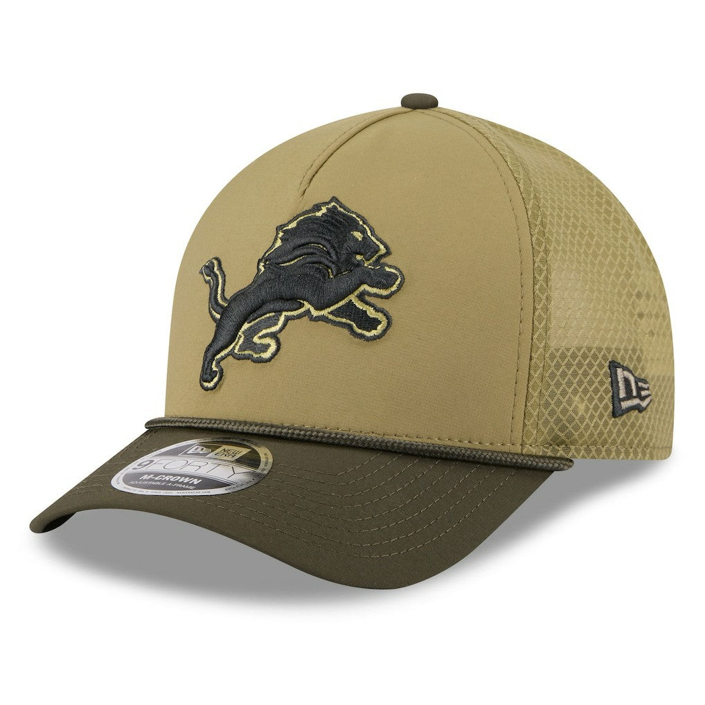 Detroit Lions New Era Youth 2025 Salute to Service 9FORTY A-Frame Adjustable Hat - Green/Dark Green Hats