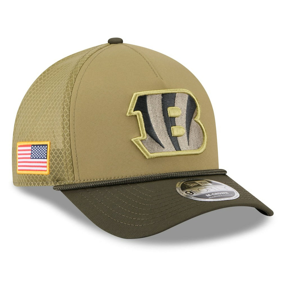 Cincinnati Bengals New Era Youth 2025 Salute to Service 9FORTY A-Frame Adjustable Hat - Green/Dark Green Hats