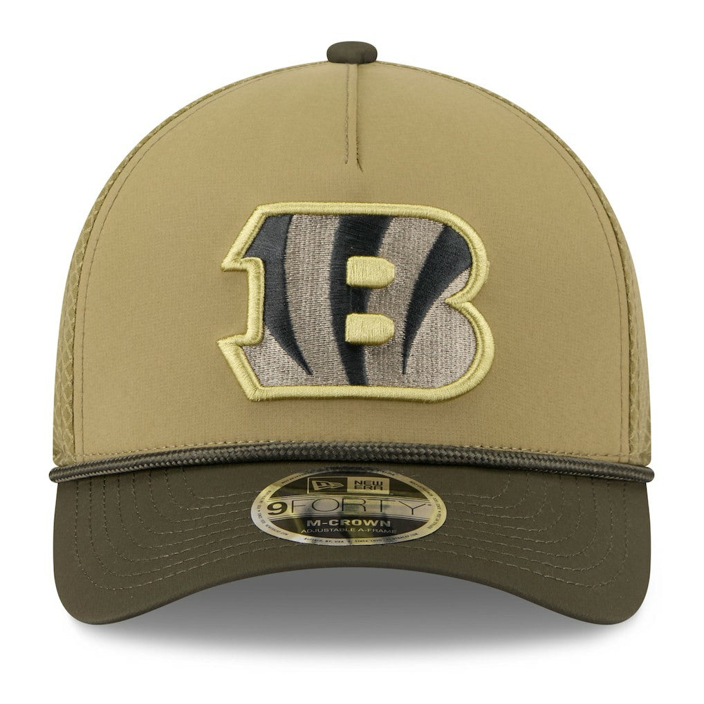 Cincinnati Bengals New Era Youth 2025 Salute to Service 9FORTY A-Frame Adjustable Hat - Green/Dark Green Hats