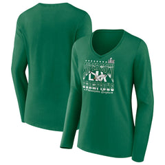 Philadelphia Eagles Women's Super Bowl LIX Champions Retro Logo Long Sleeve V-Neck T-Shirt - Kelly Green T-shirts