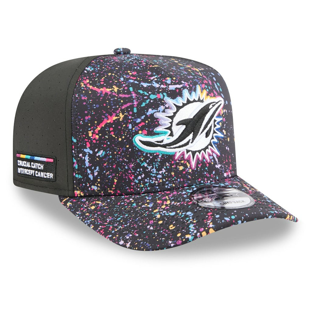 Miami Dolphins New Era 2025 NFL Crucial Catch A-Frame 9FIFTY Snapback Hat - Black Hats