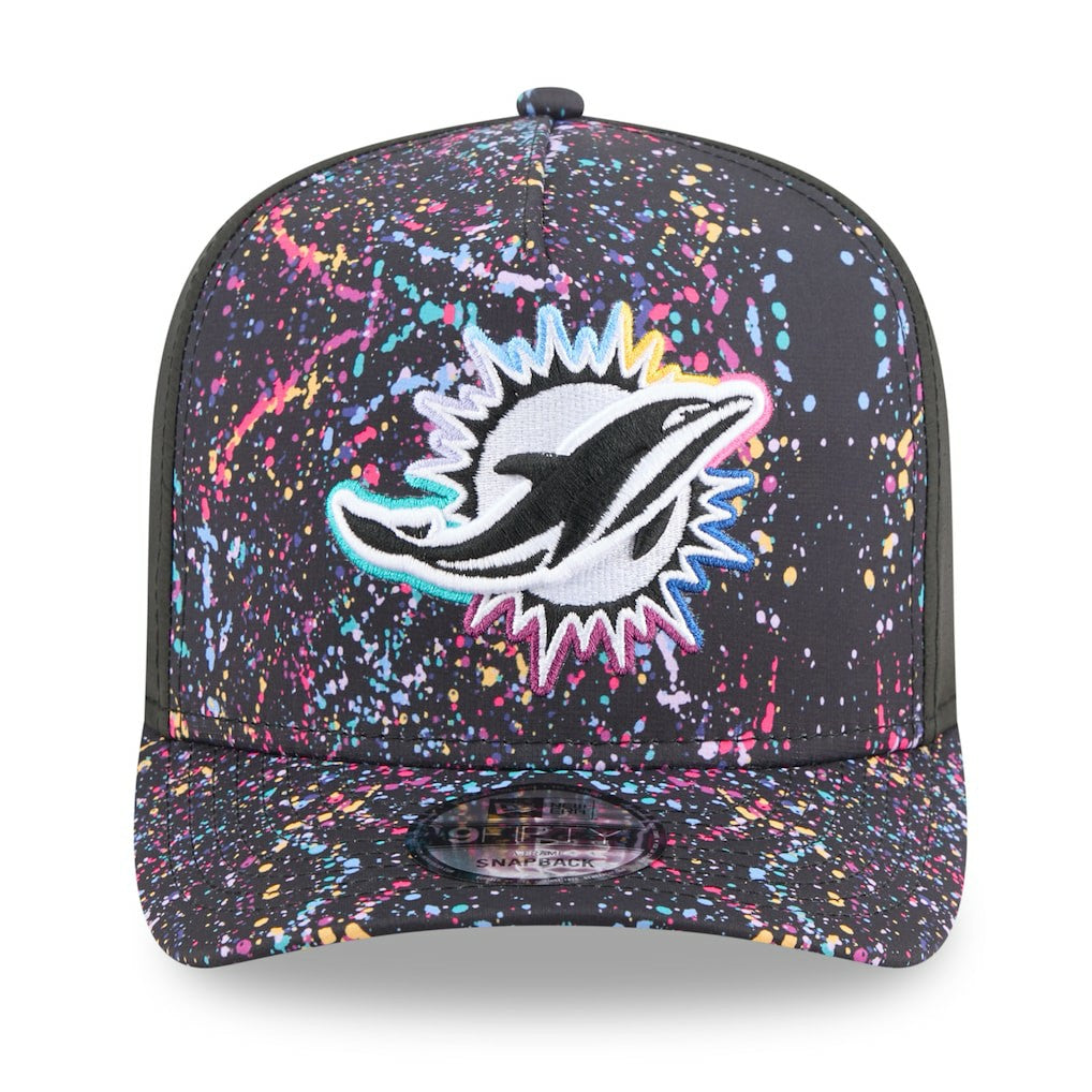 Miami Dolphins New Era 2025 NFL Crucial Catch A-Frame 9FIFTY Snapback Hat - Black Hats