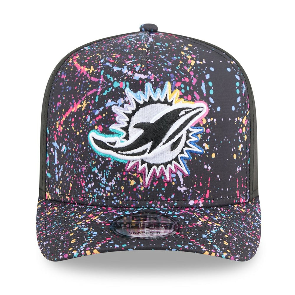 Miami Dolphins New Era 2025 NFL Crucial Catch A-Frame 9FIFTY Snapback Hat - Black Hats