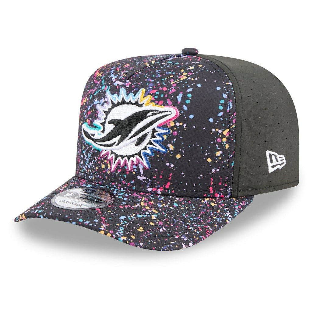 Miami Dolphins New Era 2025 NFL Crucial Catch A-Frame 9FIFTY Snapback Hat - Black Hats