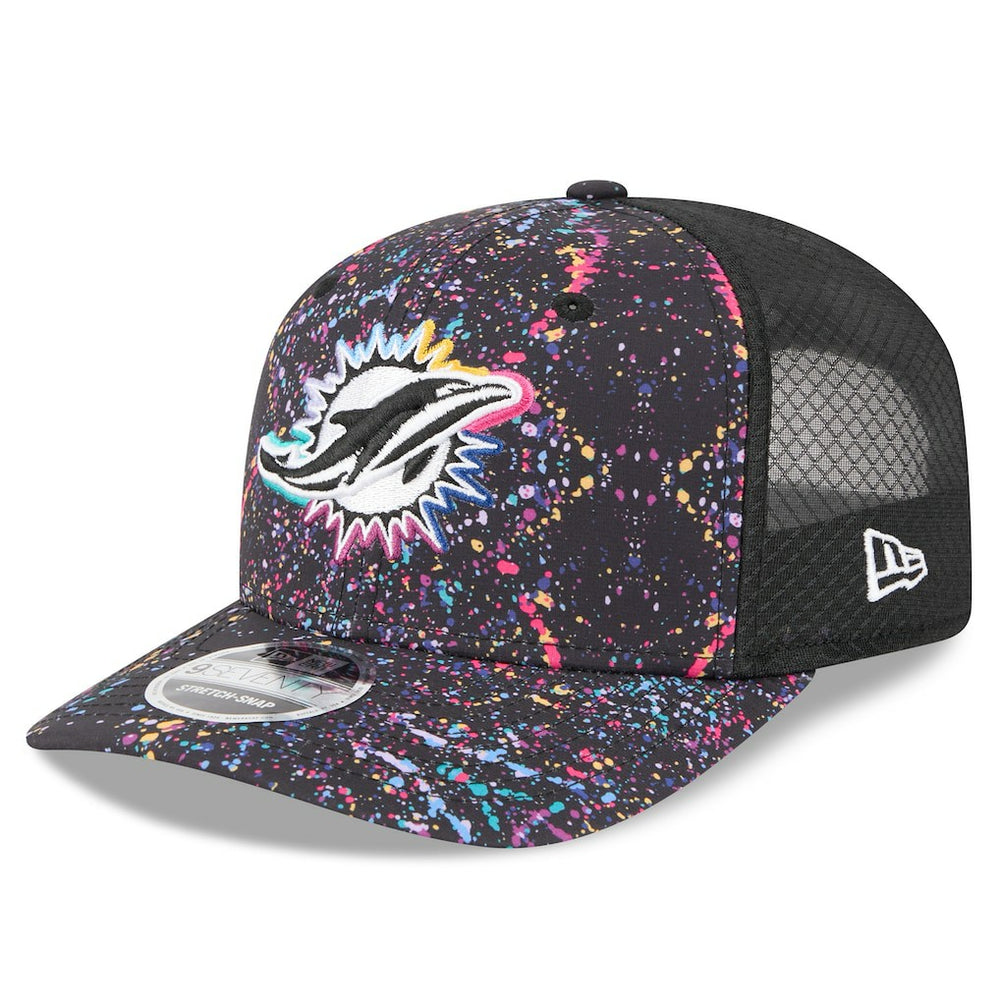 Miami Dolphins New Era 2025 NFL Crucial Catch 9SEVENTY Adjustable Hat - Black Hats