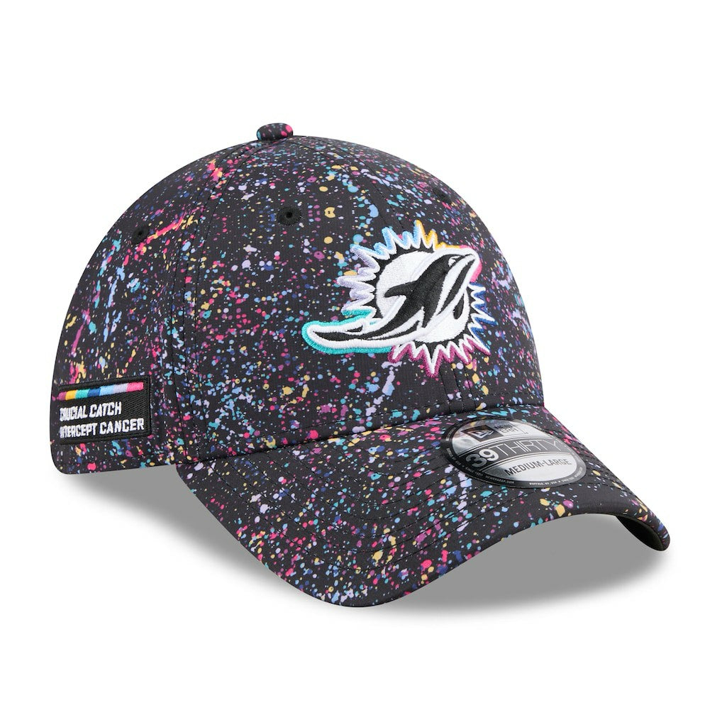 Miami Dolphins New Era 2025 NFL Crucial Catch 39THIRTY Flex Hat - Black Hats