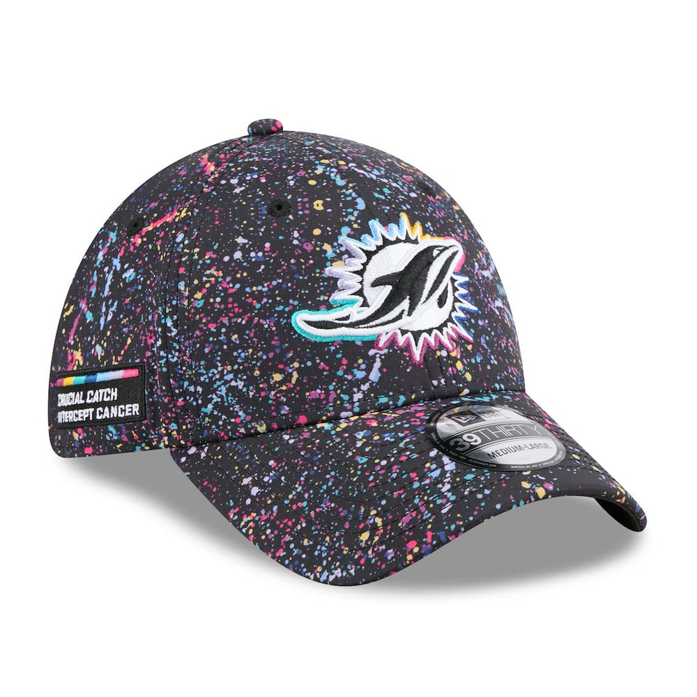 Miami Dolphins New Era 2025 NFL Crucial Catch 39THIRTY Flex Hat - Black Hats