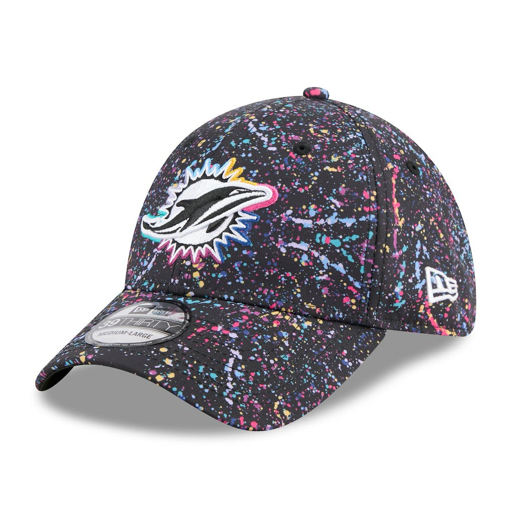 Miami Dolphins New Era 2025 NFL Crucial Catch 39THIRTY Flex Hat - Black Hats