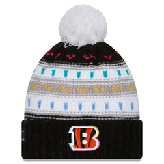 Cincinnati Bengals New Era Women's 2025 NFL Crucial Catch Cuffed Knit Hat with Pom - Black Hats