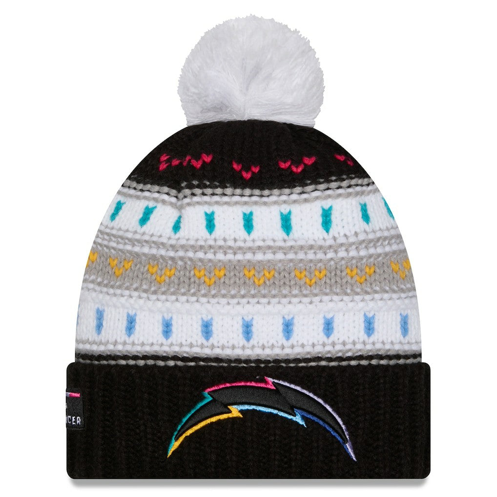 Los Angeles Chargers New Era Women's 2025 NFL Crucial Catch Cuffed Knit Hat with Pom - Black Hats