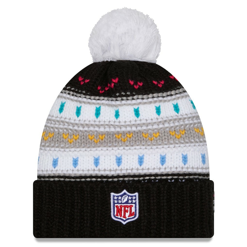 Los Angeles Chargers New Era Women's 2025 NFL Crucial Catch Cuffed Knit Hat with Pom - Black Hats