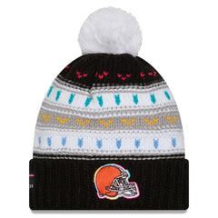 Cleveland Browns New Era Women's 2025 NFL Crucial Catch Cuffed Knit Hat with Pom - Black Hats