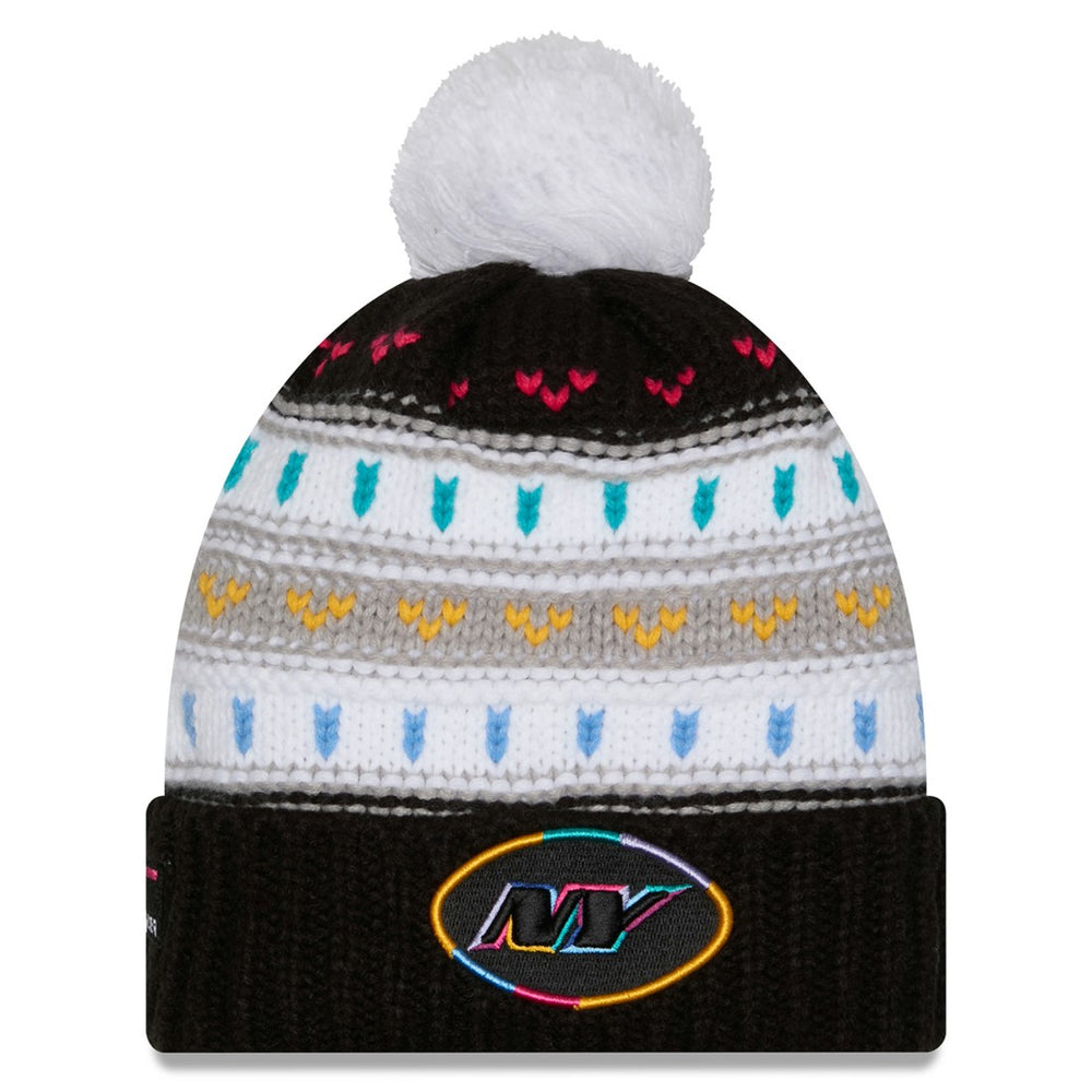 New York Jets New Era Women's 2025 NFL Crucial Catch Cuffed Knit Hat with Pom - Black Hats