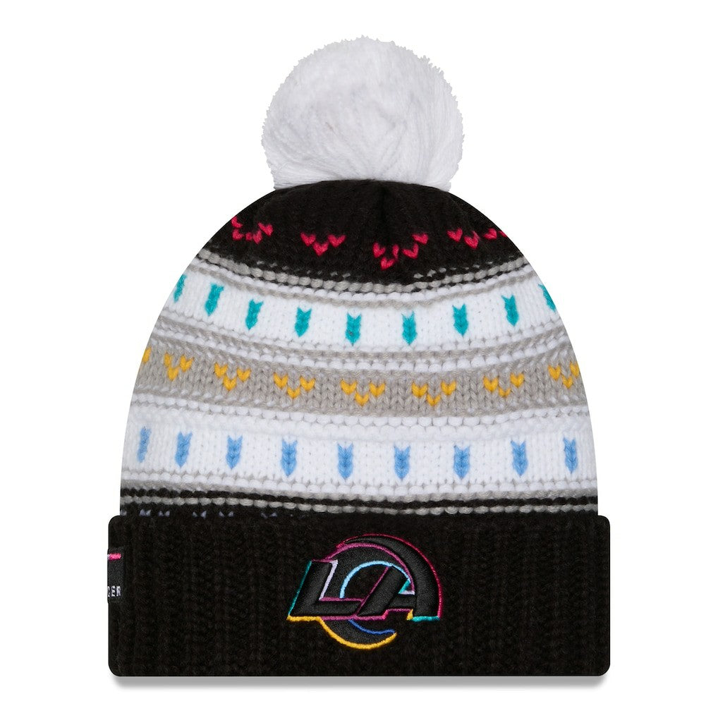 Los Angeles Rams New Era Women's 2025 NFL Crucial Catch Cuffed Knit Hat with Pom - Black Hats