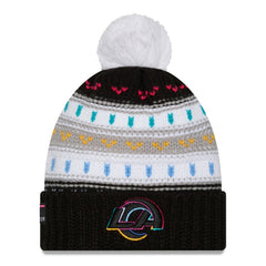 Los Angeles Rams New Era Women's 2025 NFL Crucial Catch Cuffed Knit Hat with Pom - Black Hats