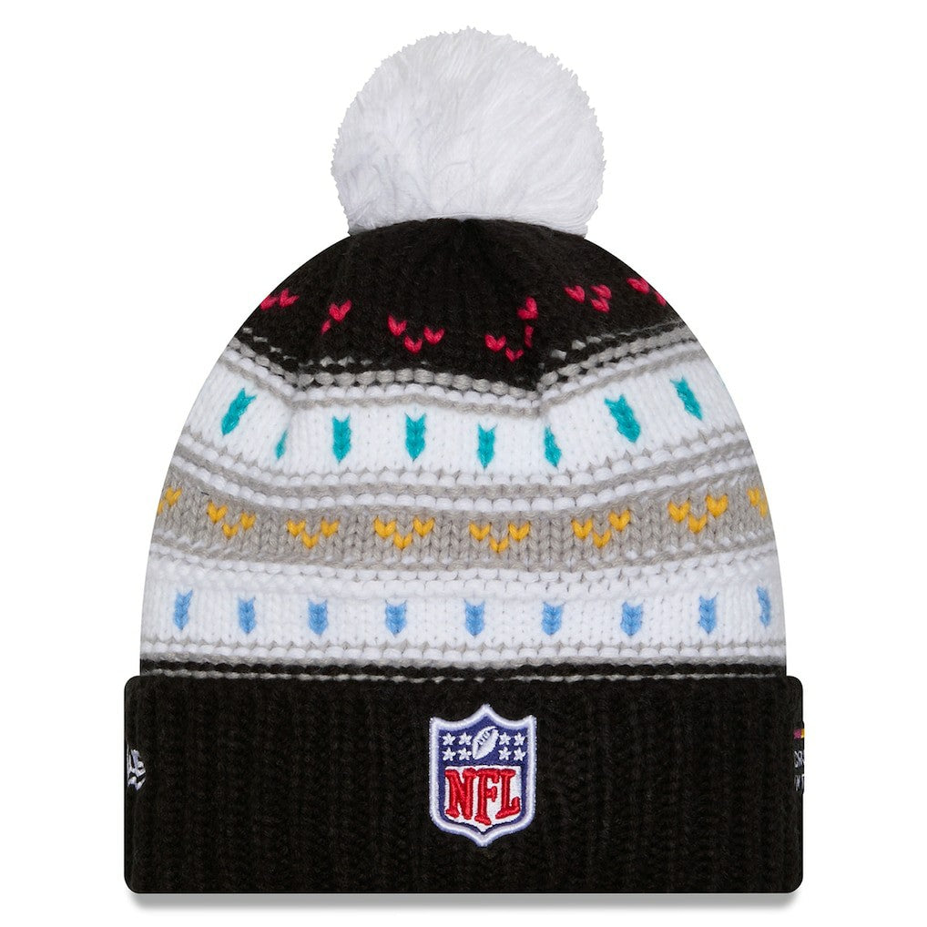 Miami Dolphins New Era Women's 2025 NFL Crucial Catch Cuffed Knit Hat with Pom - Black Hats